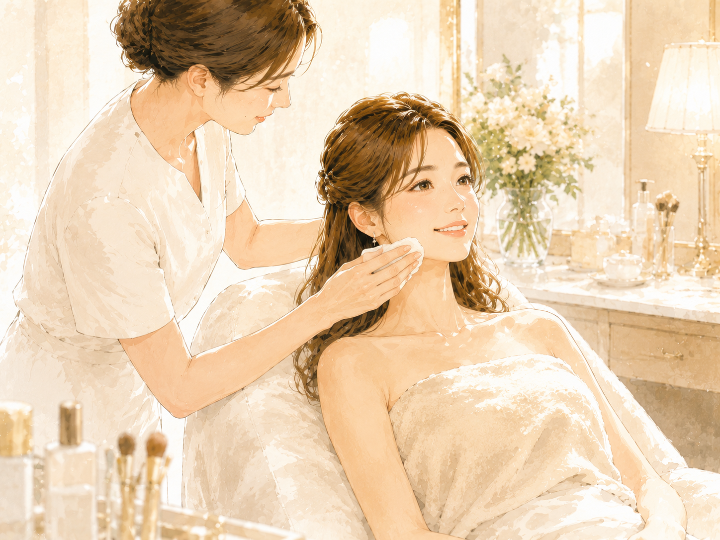 撮影前やお見合い前にお顔を整える女性向けフェイシャルケアのイメージ